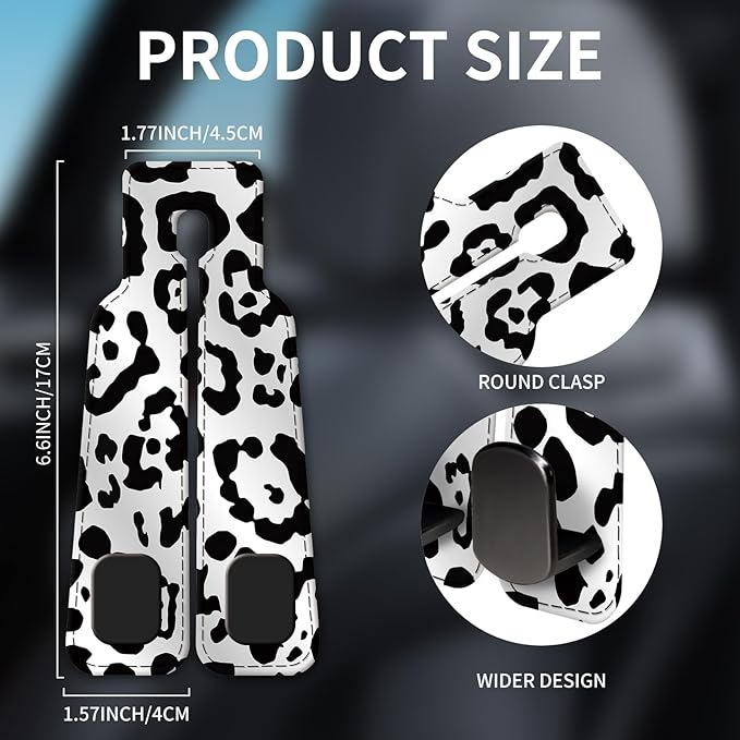 Car Seat Headrest Hook, Universal Leather Cute Hanger Holder Hook, Storage Organizer Interior Accessories for Purse Bags Handbag White Black Leopard