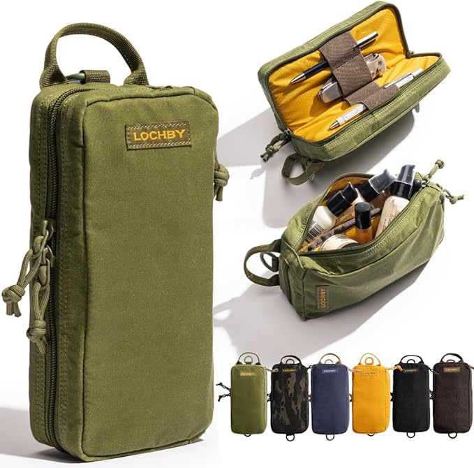 LOCHBY® Venture Pouch | Multipurpose Tactical Tool Bag | Water Resistant Waxed Canvas | Dual-Sided Zipper Pouch | for Motorcycle, Bike, EDC, Pen, Pencil, Art, Tech & Travel