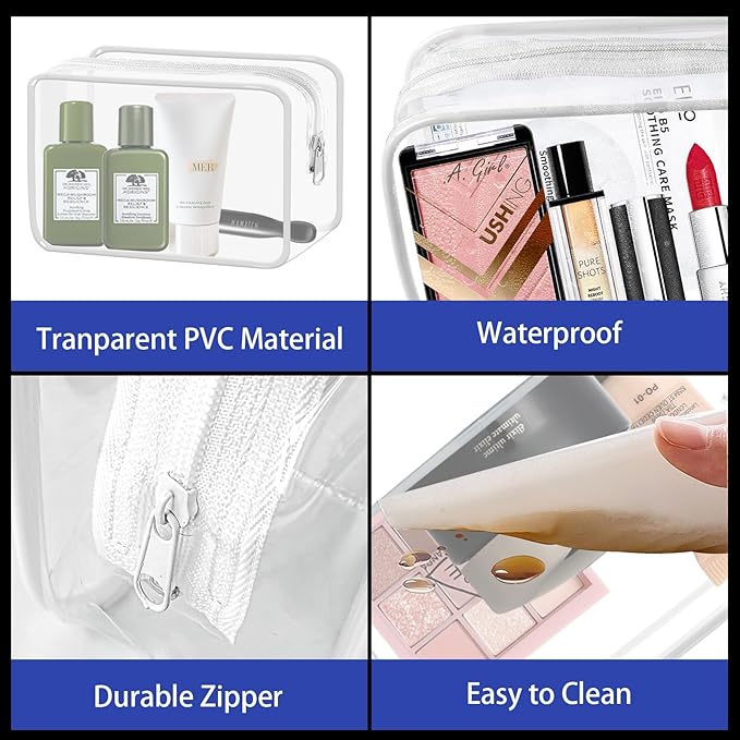 YedsIntu 16 Pieces Small Clear Makeup Bag PVC Zippered Pouches, TSA Approved Toiletry Bag for Travel, Waterproof Cosmetics Bag Vinyl Plastic Organizer Case for Vacation Bathroom