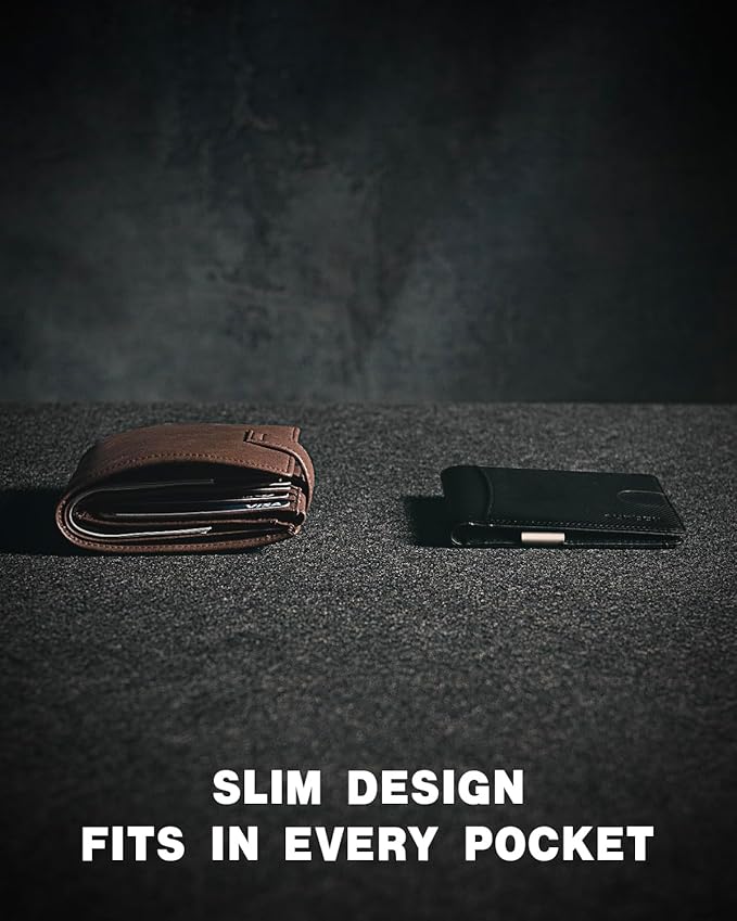 RUNBOX Slim Money Clip Wallets for Men RFID Blocking 11 Card Holder Minimalist Small Leather Bifold Men's Front Pocket Wallet Gift Box