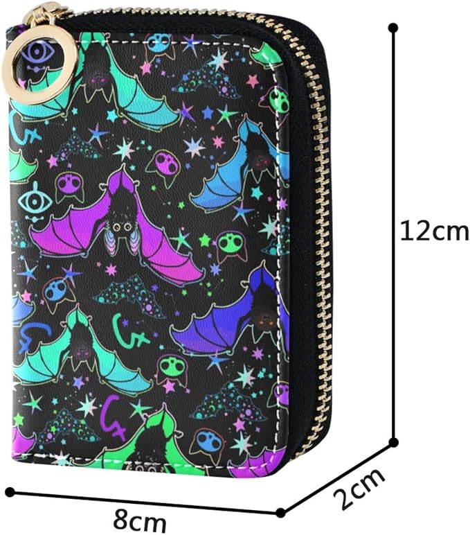 Magic Bat RFID Credit Card Holder Wallets Accordion for Women Leather Zipper Card Case Accordion Wallet for Ladies Girls
