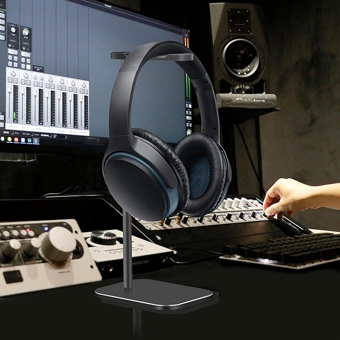 Headphone Stand Aluminum, Headset Holder with Solid Metal Base for Desk, Compatible with Most Headphones (Black)