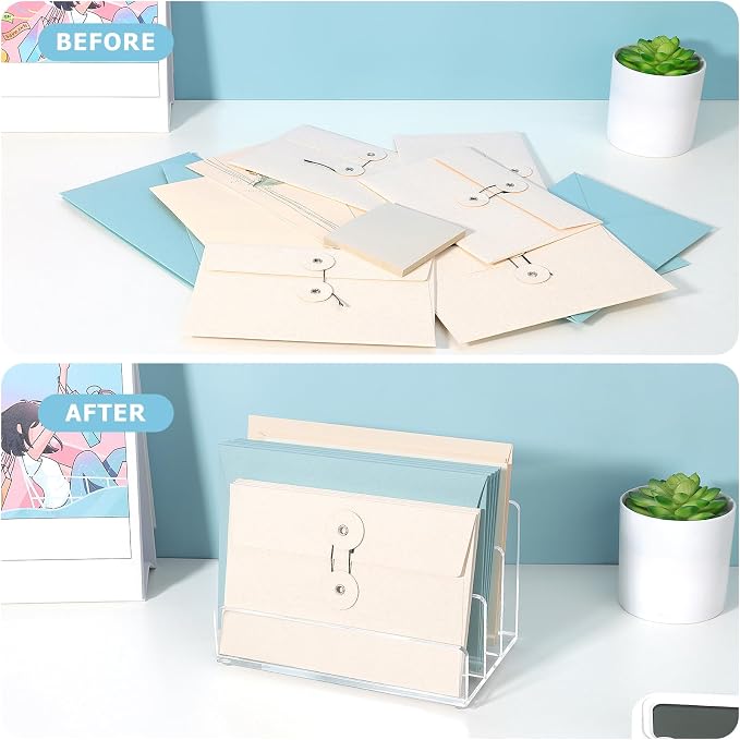Acrylic File Organizer for Desk, 3 Sections Mail Sorter Organizer Holder, Acrylic Desk Organizer for Document, Letter, Notebook