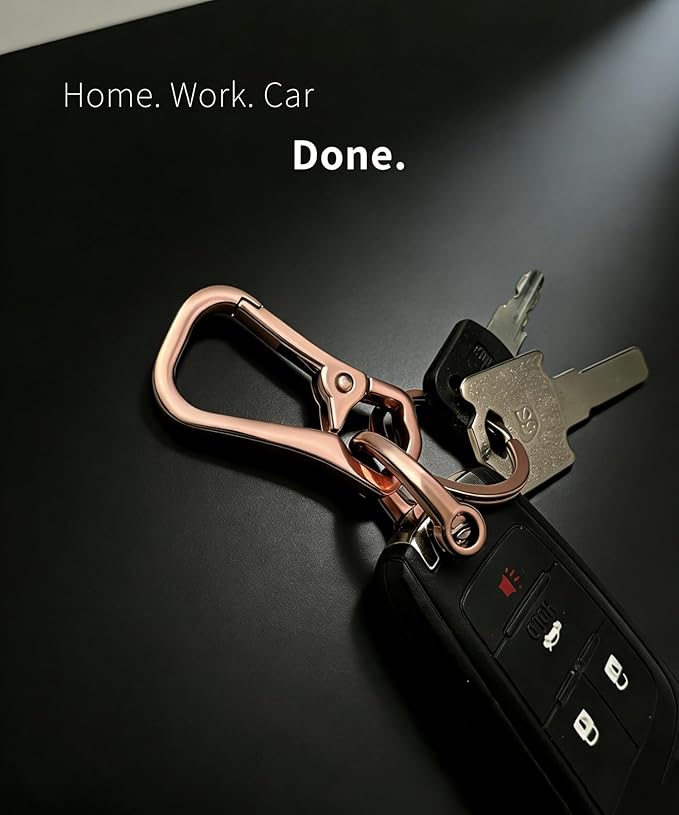 Metal Keychain Clip with Key Rings and D Ring, Heavy Duty Carabiner Key Chain Hook Holder for Car Home Keys