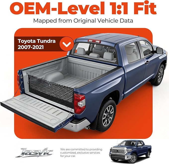 3-Layer Cargo Net for Toyota Tundra 2007-2021, Zoned Storage Truck Bed Net with Foldable Zippered Bottom Bag, Heavy-Duty Cargo Organizer Netting for Camping, Trips & Everyday Use