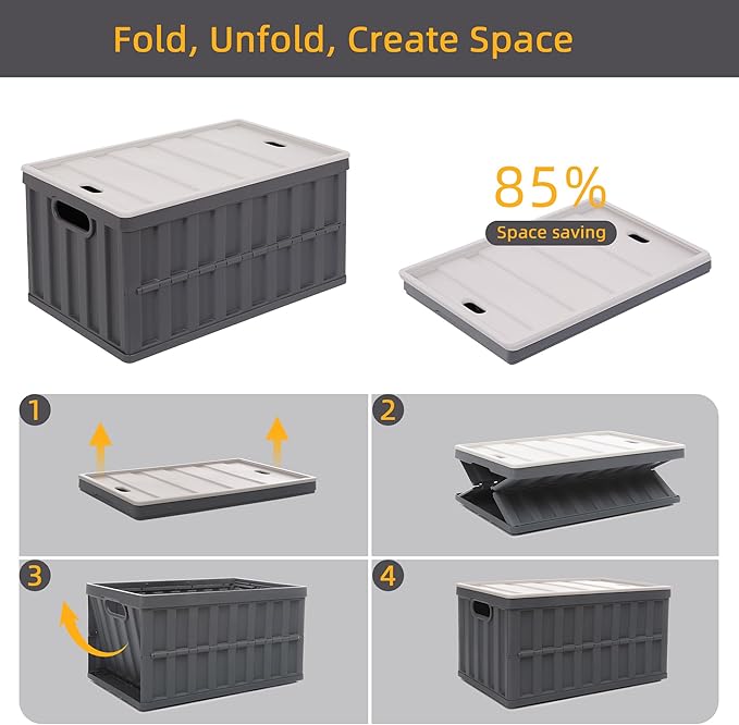 Citylife 64L Collapsible Storage Bins with Lids Plastic Storage Containers for Organizing Stackable Storage Box Large Heavy Duty Utility Crates, 4 Packs