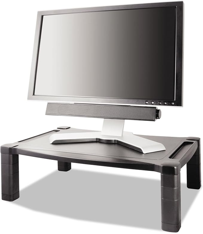 Kantek MS500 Wide Two-Level Stand, Height-Adjustable, 20 x 13 1/4, Black