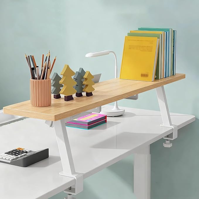 Clamp on Desk Shelf, Desktop Shelf Organizer Space Saving Desk Storage Rack for Office Study Home Dorm No Drill (31.4 x 7.8 in)