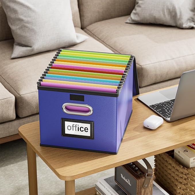 Decorative Leather File Organizer Storage Boxes with Lids Set of 4, Document Boxes Organizer, Filing Boxes, Decorative Small File Boxes for Hanging Files, File Cabinet for Office/Home - 4 Pack