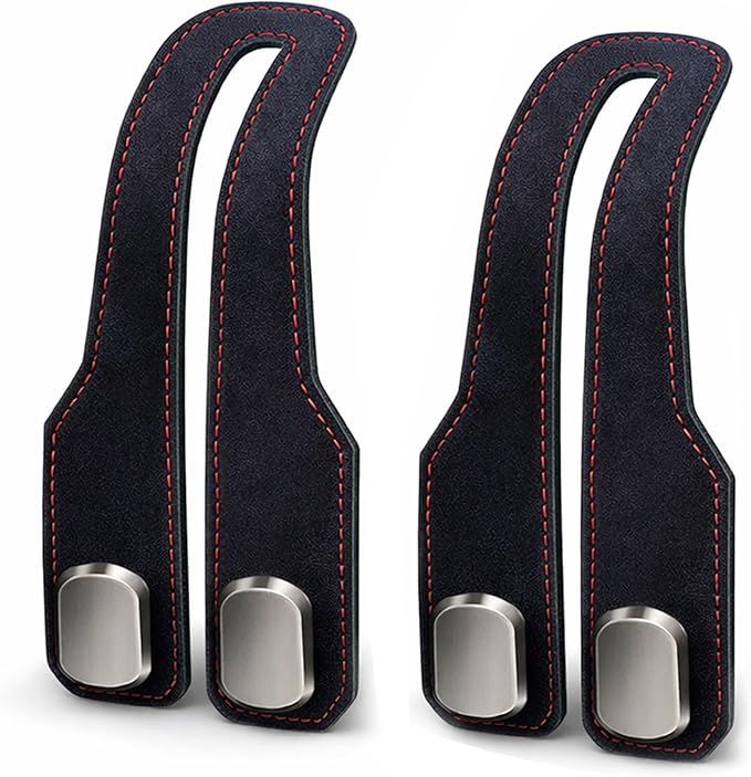 Car Headrest Hook 2 Pack, Premium Leather Car Purse Hooks, Heavy Duty Seat Back Organizer for Handbags, Groceries & Bags, No Scratch, Easy Install Car Accessories(2, Black)