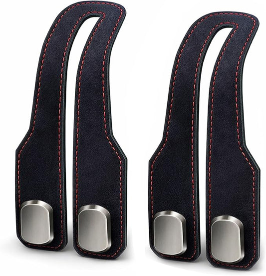 Car Headrest Hook 2 Pack, Premium Leather Car Purse Hooks, Heavy Duty Seat Back Organizer for Handbags, Groceries & Bags, No Scratch, Easy Install Car Accessories(2, Black)