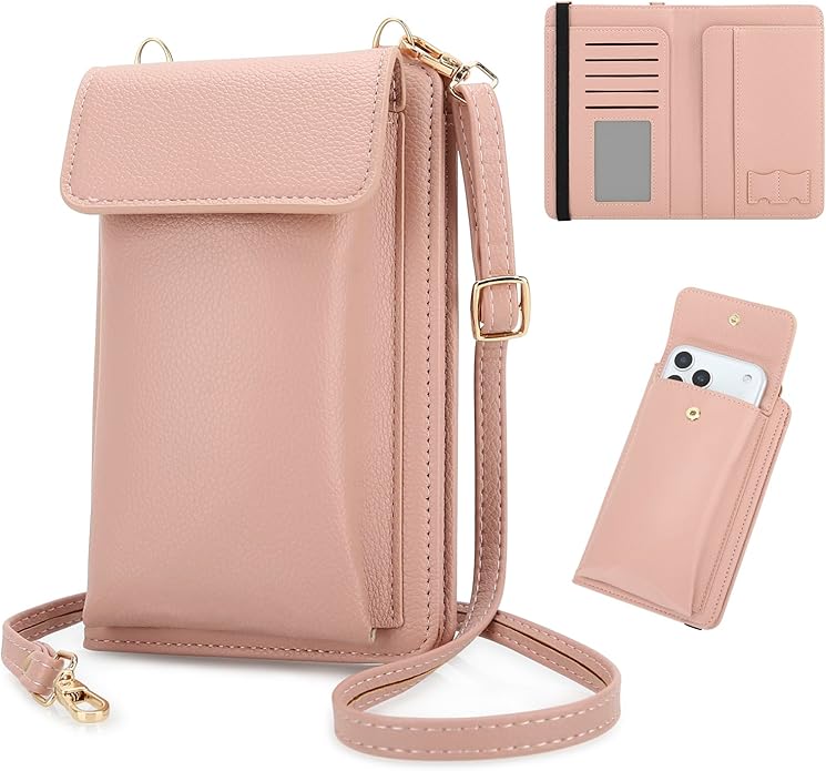 DOB SECHS Leather Passport Wallet Crossbody Phone Bag, RFID Blocking Passport Holder Credit Cards Case for Women