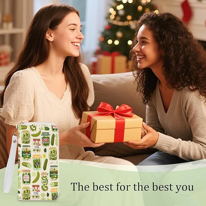 Pickle Women Wallet, Small Slim Thin Credit Card Holder with Zipper, PU Leather Compact Wallets with Coin Pocket, Travel Wallet for Female Ladies Teen Girls Girly