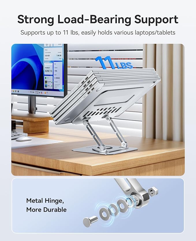 ORICO Adjustable Laptop Stand for Desk, 360° Rotating Base, Foldable Aluminum Alloy Computer Stand with Ventilated Design, Compatible with MacBook Air/Pro, Dell, XPS, HP up to 17'' - ST12, Silver