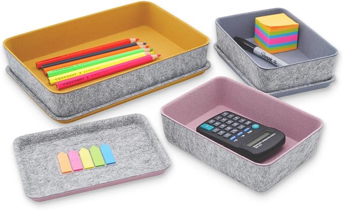 Welaxy 3pc Stackable Lidded Felt Desk Drawer Organizer Multi-Color Bins