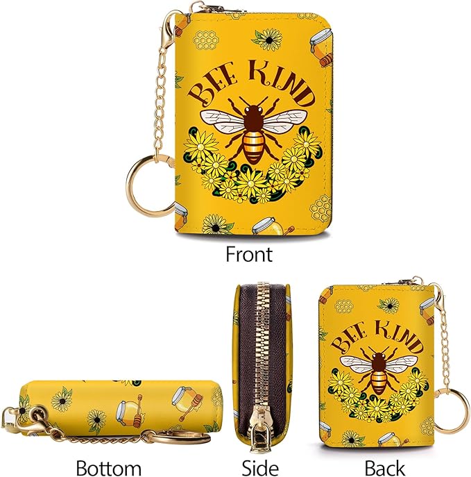 Credit Card Holder RFID Wallet, Small Card Holder Wallet for Women with Keychain Zipper, Funny Leather Print Credit Card Wallets Accordion Gift