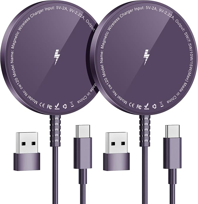 Magnetic Wireless Charger for iPhone: Compatible with Magsafe Charger iPhone 17 16 15 14 13 12 Series & Airpods 4 3 2 Pro-Fast 15W Max Charging Pad Strong Magnet, Dual USB-C/A Ports-Home Office Travel