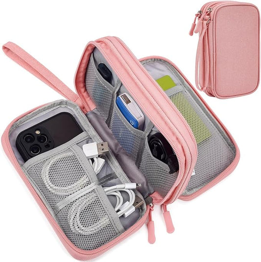 CAAORDKSO Electronics Accessories Organizer Pouch Bag, Electronic Organizer Travel Case Cable Organizer Electronics Accessories Bag for Cable, Cord, Charger, Power Bank, Earphone (Light Pink, Large)
