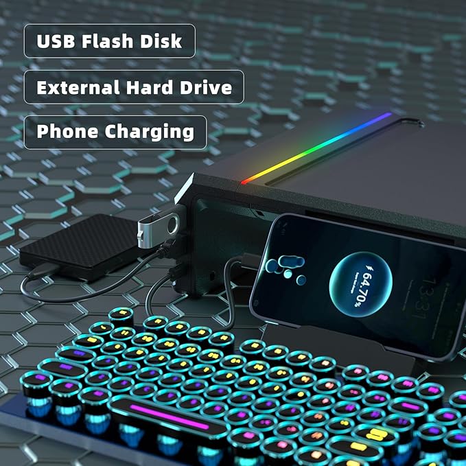 Heymaster Gaming Monitor Stand Riser with RGB Light, USB HUB Type-C Data Port, Adapter Charging, Foldable Adjustable Length Computer Monitor Phone Stand Storage Drawer & Pen Slot