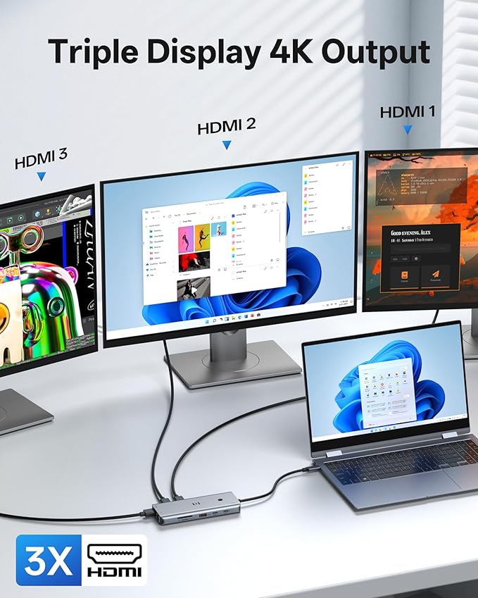USB C Docking Station 3 HDMI, Selore 13-in-1 Docking Station 3 Monitors with Triple HDMI, 10Gbps USB A/C 3.1, 100W PD Charging, Gigabit Ethernet, SD/microSD Card Reader for Dell/HP/Lenovo Laptops