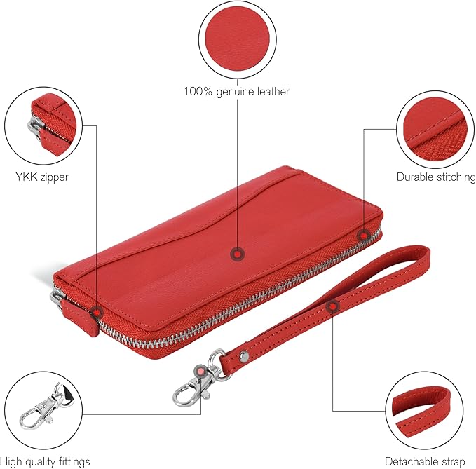 Orange Leather Wallet for Women - RFID Womens Wallet Clutch with 8 Credit Card Holder, Coin Pocket, Gift for Women’s Teens Ladies