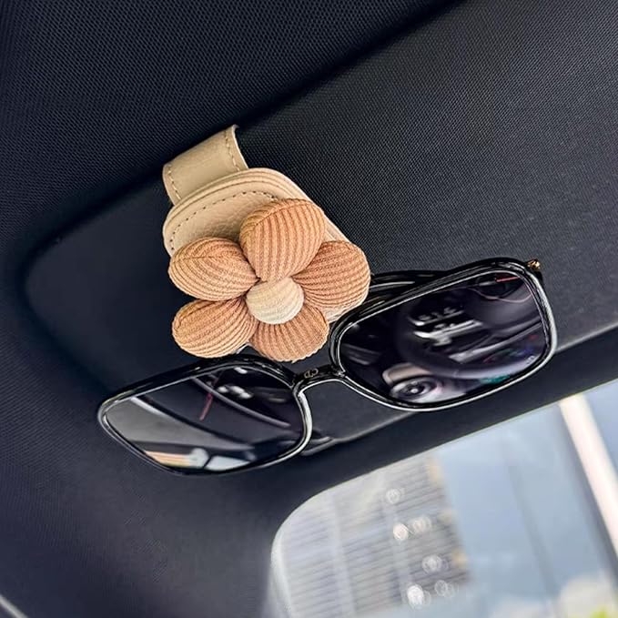 2pcs Car Sunglass Clip Flowers Magnetic Leather Sunglasses Holders for Car Interior Visor and Different Size Eyeglasses (Brown（2pcs）)