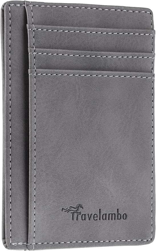 Travelambo Slim Wallet Front Pocket Minimalist Leather RFID Blocking Medium Size