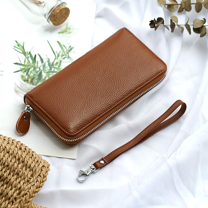 Moflycom Womens Wallet RFID Blocking Genuine Leather Zip Around Wallet Clutch Wristlet Travel Long Purse for Women
