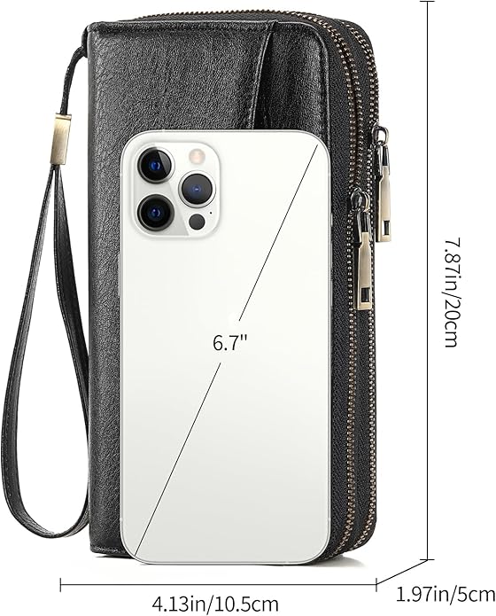 GAEKEAO Womens Wallet Large Capacity Double Zipper Ladies Card Phone Holder RFID Blocking Leather Clutch Wristlet Grip Strap