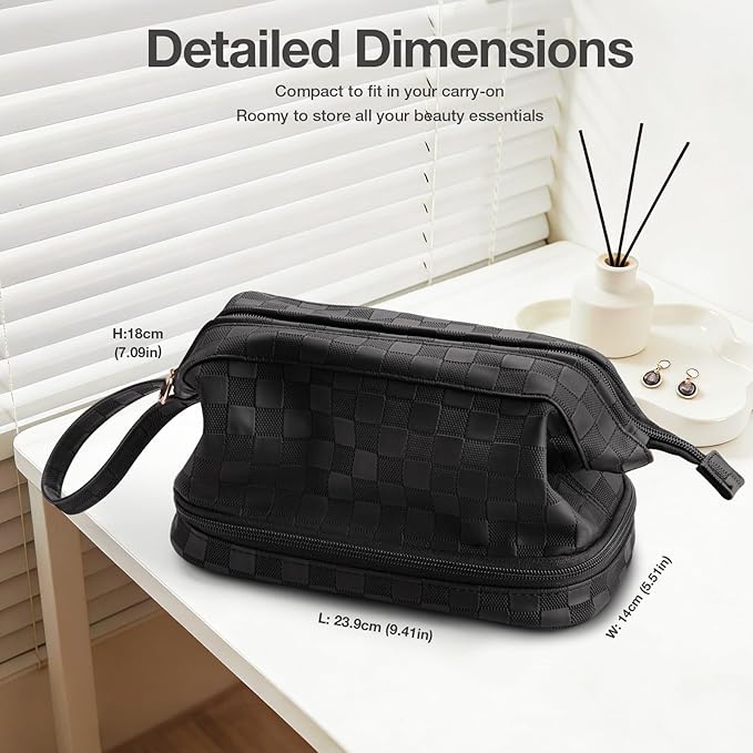 Abiudeng Large Capacity Makeup Bag Ladies Cosmetic Bag Travel Bag with Compartments Portable PU Leather Travel Makeup Bag with Handle