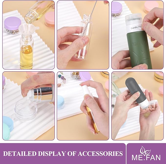 ME.FAN 18 Pack Travel Bottles for Toiletries, TSA Approved Travel Size Containers Set, Silicone Squeezable Portable Split Bottle, Travel Accessories for Conditioner, Shampoo, Lotion - Grey