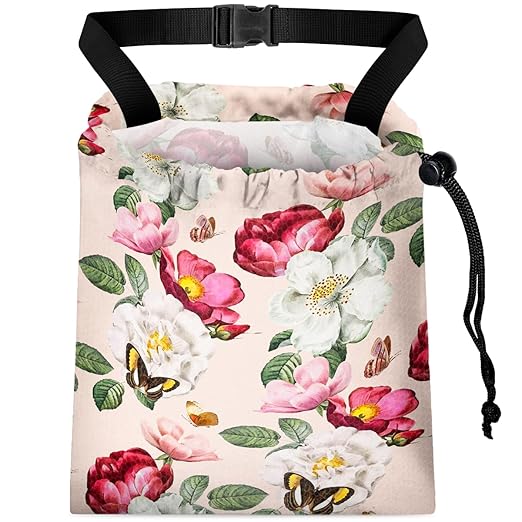 Car Trash Bag Hanging Back of Seat with Adjustable Snap Buckle Strap Cute Printed Drawstring Garbage Bags for Car-Pink Floral