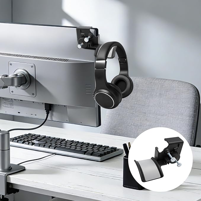 Monitor Stand for Headphones and Headsets, Headset Stand for Monitor, Stand for Headphones and Headsets (Premium-Grade Holder Saves Desk Space and Protects Headphones, Black)