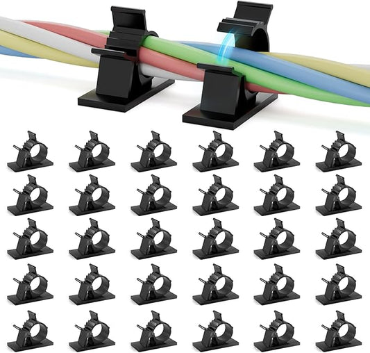 Viaky 30Pcs Black Wire Clips Self Adhesive Cables Clamps Adjustable Cable Organizer Cord Holder for RV, Car, Workshop, Electrical Ethernet, Audio Cables