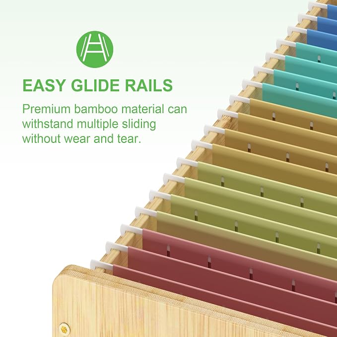 Hanging File Organizer Box for Letter Size, 2 Pack Bamboo File Folder Organizer, Storage Moving Boxes with Handle Wood Desk Filing Box for Office Banker Document