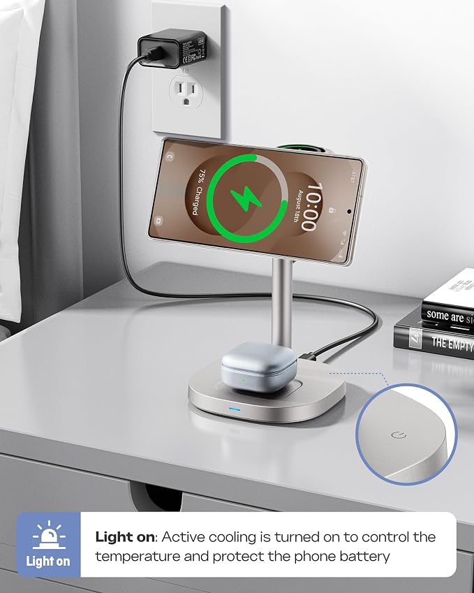 Augnner Magnetic Wireless Charger for Samsung, 15W Android Fast 3 in 1 Charging Station with TEC Active Cooling Compatible with Samsung Galaxy S26Ultra/S25/Z Fold /Flip7, Samsung Watch/ Buds4Pro