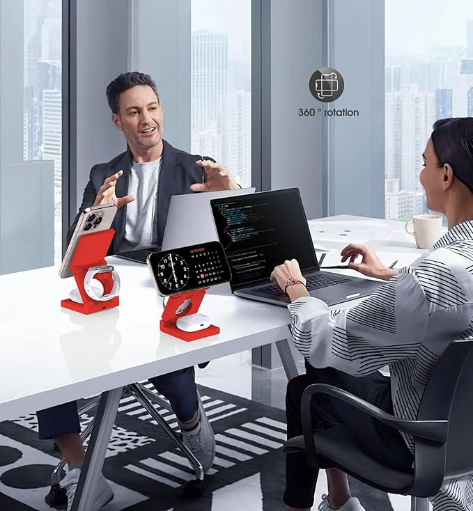 3 in 1 Wireless Charging Station for Apple Multple Devices - Foldable Magnetic Wireless Charger Dock -Travel 18W Charging Pad for iPhone 16 15 14 13 12 Pro/Pro Max/Plus/Watch & Airpods All Series Red