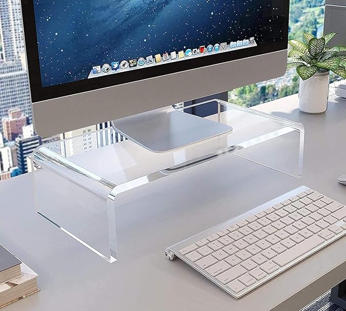 Clear Monitor Stand Riser, Computer Monitor Stand/Acrylic Monitor Riser for Home Office Laptop, PC Desk Stand for Keyboard Storage & Multi-Media Laptop Printer TV Screen (14"/7.1"/3.6")