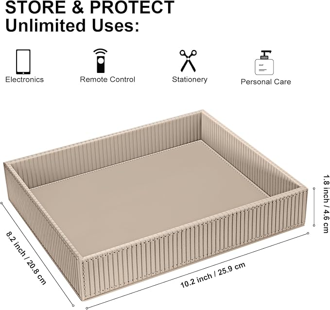 SITHON Valet Tray Desk Organizer, PU Leather Catchall Bedside Vanity Tray Nightstand Caddy Coin Box Key Jewelry Storage Organizer, Graduation Day Father's Gift, Stripe Latte