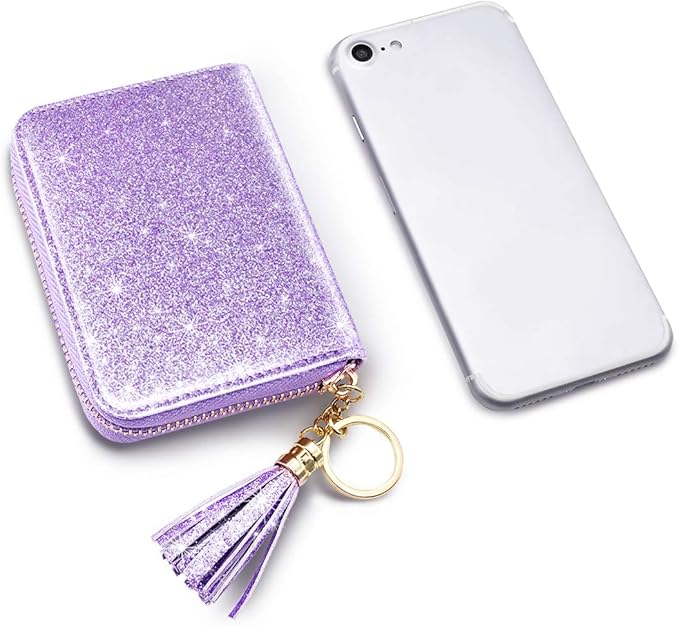 Coco Rossi Small Credit Card Wallet RFID Glitter Cute Accordion Card Holder with Zipper for Women