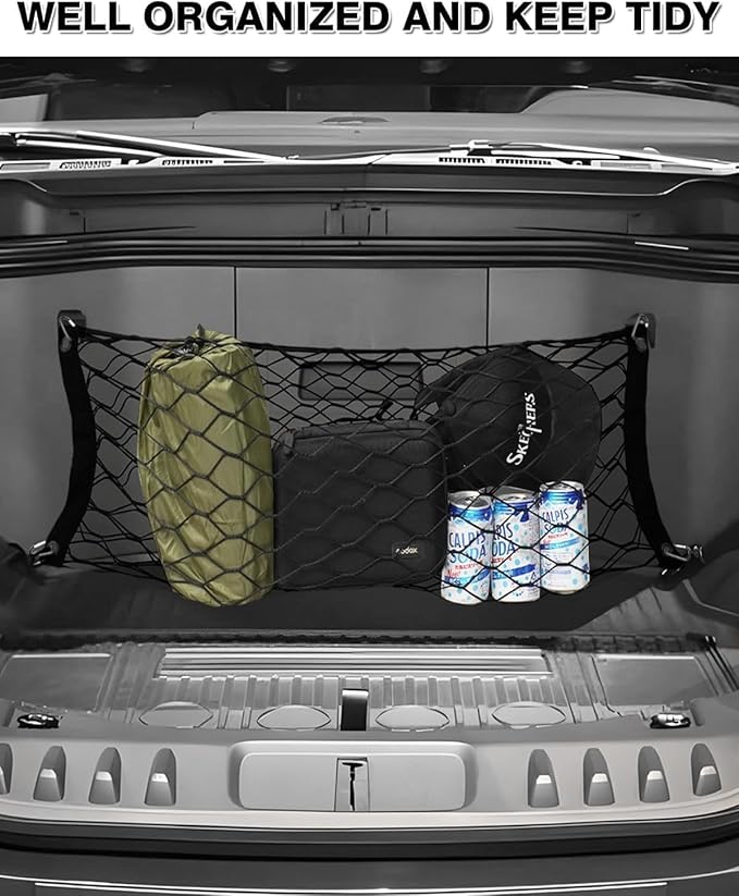 Karltys F150 Lightning Cargo Net for 2022-2025 2026 Ford F-150 Lightning Trunk Cargo Net, Stand Envelope Style Frunk Net for F-150 Lightning Accessories Elastic Nylon Mesh Netting with Metal Hooks