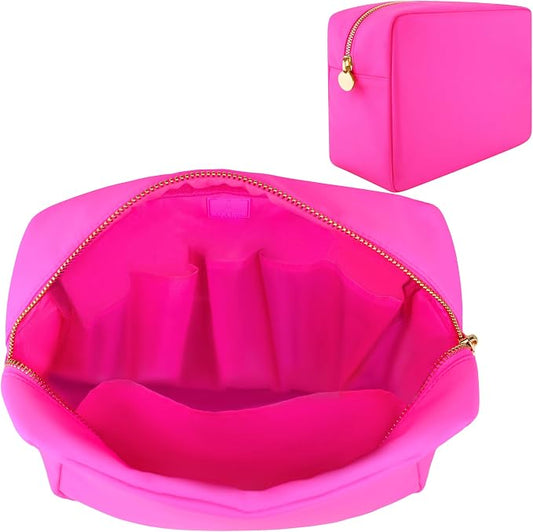 DANCOUR Large Makeup Bag with Compartments Travel Cosmetic Bag Organizer for Women Spacious Makeup Case and Pouch for Beauty Essentials Portable Pink Makeup Travel Bag