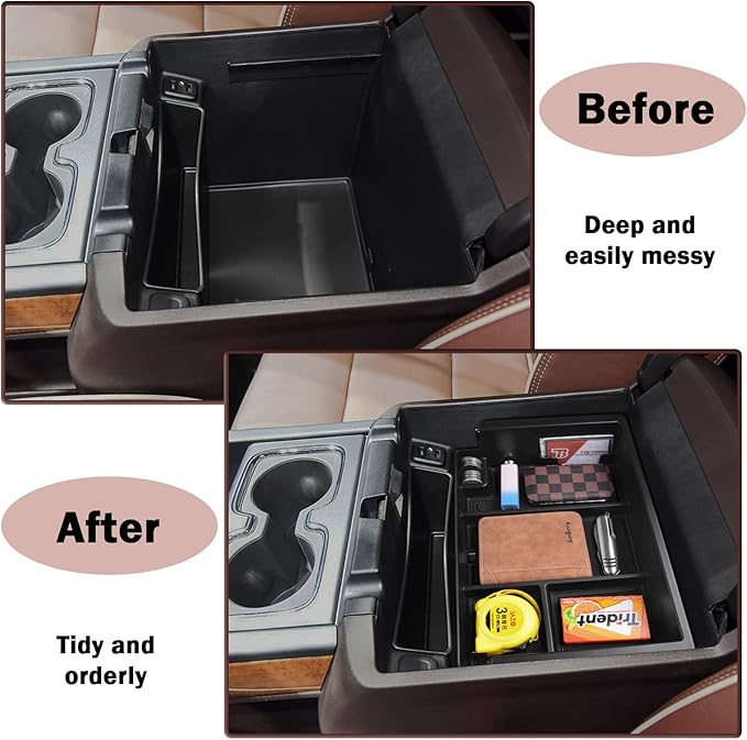 TACOBRO Full coverage Center Console Organizer Compatible with 2014-2018 GMC Sierra 1500 /Chevy Silverado 1500 Accessories 2015-2020 Yukon XL/Tahoe Suburban Insert Armrest Storage ABS Plastic, Black