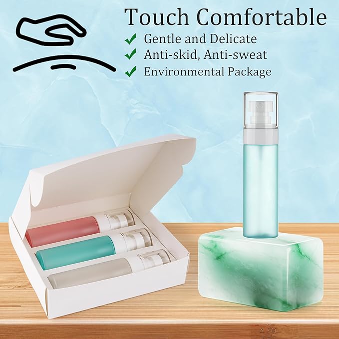 Travel Spray Bottles TSA Approved 3 Pack (2.2oz/65ml), Leak Proof Fine Mist Refillable Empty Plastic Spray Bottles for Perfume, Essential Oils, Toners, Hair & Face Mist (65 ml)