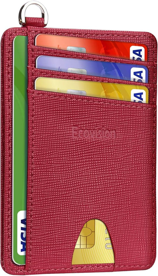 EcoVision Slim Minimalist Front Pocket Wallet, RFID Blocking Credit Card Holder Wallet with Detachable D-Shackle for Men Women