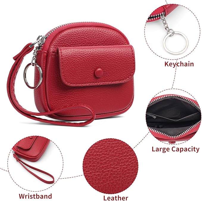 SENDEFN Women's Small Wristlet Coin Pouch Leather Zipper Purse RFID Protection
