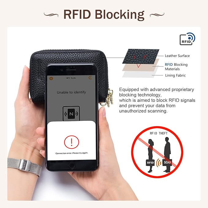 imeetu Rfid Credit Card Holder,Genuine Leather Businese Card Case,Rfid Blocking Wallet for Women & Men