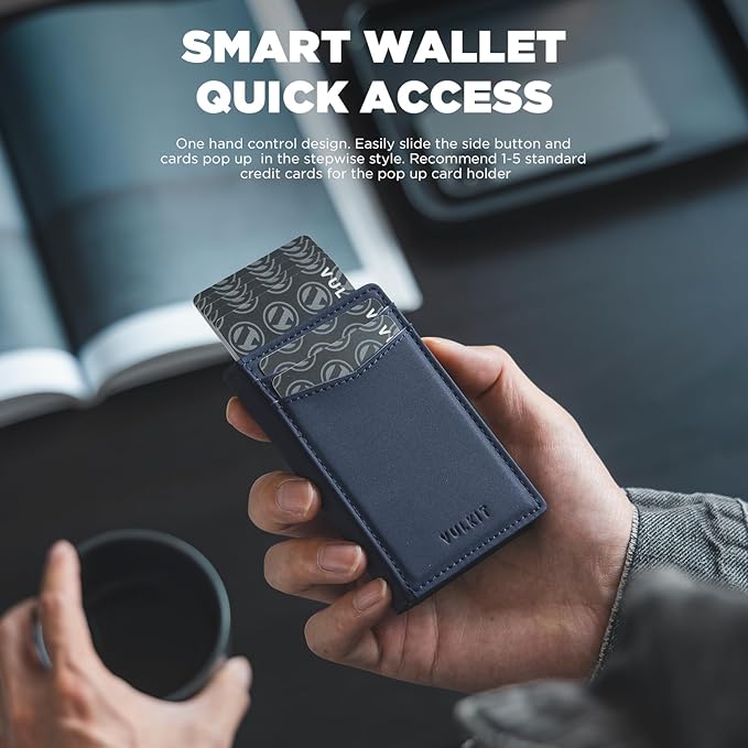 VULKIT Men's Slim Wallets Pop Up Card Holder RFID Blocking Metal Wallet Minimalist Design Holds Up to 11 Cards