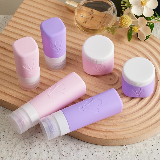 INSFIT travel bottles for toiletries 6 Pack, Leak proof Travel Size Toiletries Containers with toiletry bag, Squeezable Silicone Bottles & Cream Jars, Travel Essentials BPA-Free set for Shampoo