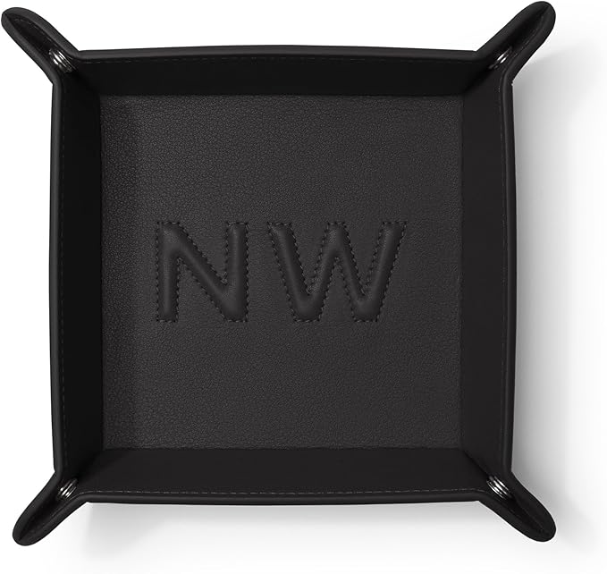 Leatherology Black Onyx Rectangle Valet Tray – Travel-Friendly Catchall Organizer with Snap Corners, Stitched Edge Detail & Gift Box – Desk Tray for Keys, Wallet, Watch & Accessories